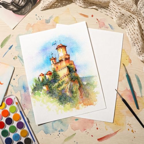 Image of 120 Sheets Large Watercolor Paper Bulk, 140 lb /300 GSM Cold Press Paper White Water Color Paper for Students Adults Artists Drawing Gift Cards(11 x 14 inch)