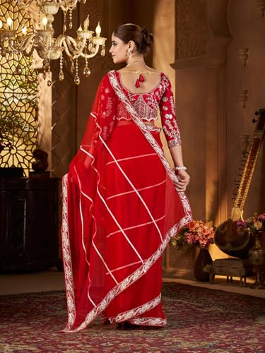 Image of Pandadi Saree Women's Net Embroidery Work Saree With Unstitched Blouse Piece