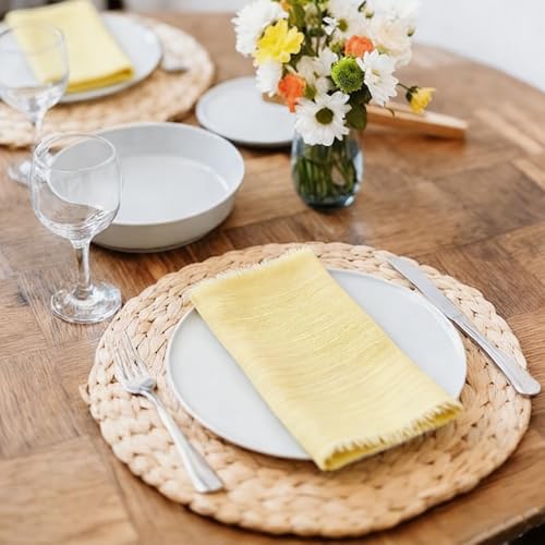 Serviettes de Table en Tissu Coton Lavable Jaune pour la Maison
