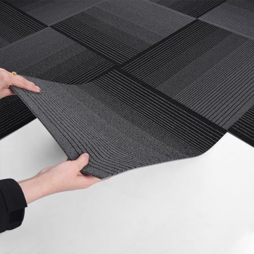 Carpet Tiles, Carpet Squares, Office Carpet Tiles Removable, Carpet Tile Flooring for Basement, 20" x 20" Berber (Loop Pile), Gradient Black, 0.24" Pile Height (12 Tiles, 32 sqft/Box) - Image 3