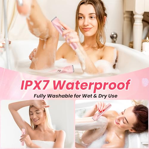 Lady Shavers voor vrouwen, bikinilijntrimmer voor vrouwen & elektrisch scheerapparaat, 2-in-1 nat & droog waterdicht scheerapparaat voorbenen & oksels, armen, lichaam en gezicht - Afbeelding 4