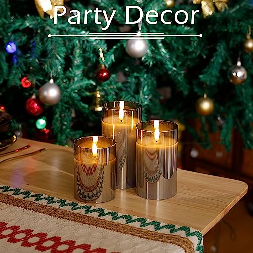 Image of LUSHARBOR LUSHABOR Flameless Candles with Remote, 3 Pack Glass Battery Operated Candles with Timer, Real Wax Glass LED Candles Flickering Wedding Home Party Christmas D3 H4 5 inch 6 inch Grey