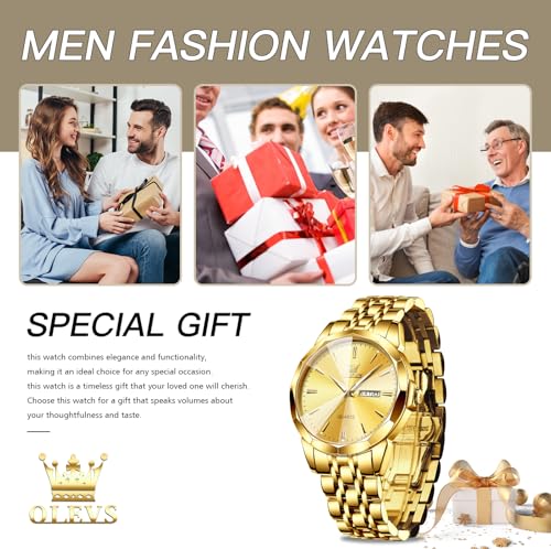 Image of OLEVS Watches for Men Waterproof Diamond Business Luxury Dress Analog Quartz Stainless Steel Luminous Day Date Two Tone Casual Men's Wrist Watches Gift