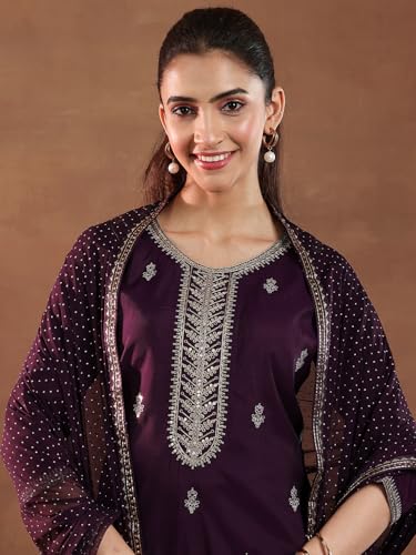 Image of Embroidered Silk Blend A-Line Kurta With Trouser and Dupatta