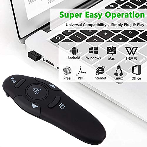QUI Wireless Presenter Remote, RF 2.4GHz USB Presentation Remote Control PowerPoint Presentation Clicker for Keynote/PPT/Mac/PC