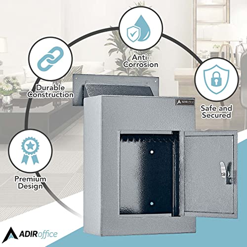 Adiroffice Through The Wall Drop Box Safe - Durable Thick Steel W/Adjustable Chute - Mail Vault For Home Office Hotel Apartment #TOP4