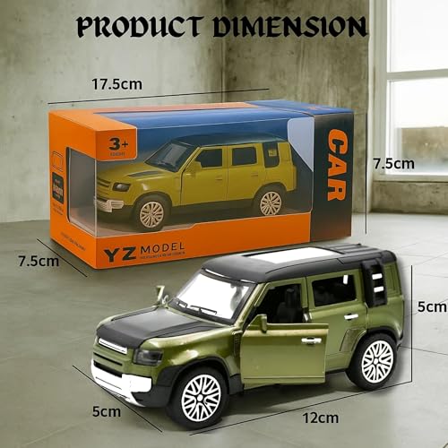 Image of GRAPHENE 1:36 Scale Diecast Metal Pull-Back Action Defender Toy Car Alloy Body Openable Doors Bonnet Boot Realistic Vehicle Toy for Boy Kids 2+yrs 2 3 4 5 6 7 8 Years Off Road (Pack of 1)