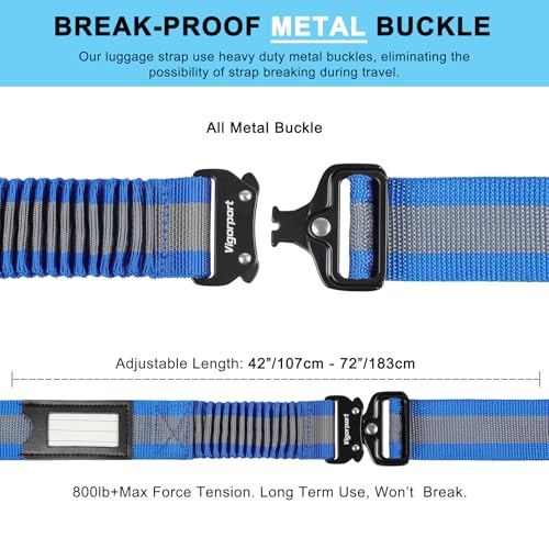 Vigorport Luggage Straps for Suitcases 2 Pack, Heavy Duty Metal Buckle Luggage Belt Strap, TSA Approved Suitcase Belt, Stretchable Travel Strap for Luggage (Blue, 42"-72" Long)3