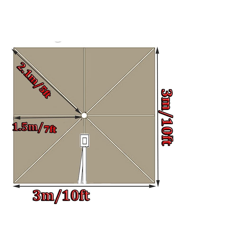 Telo di ricambio per ombrellone cantilever, 3 x 3 m, 8 stecche, tessuto anti-UV, per patio e piscina