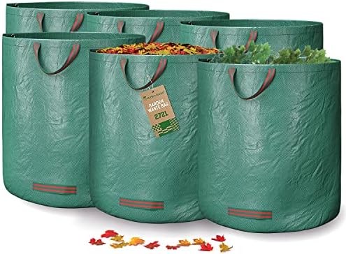 GardenGloss 6x Gartenabfallsack mit Griffen - 272L Gartensack Laubsack | UV-Stabil und Wasserabweisend - Wiederverwendbare und Stabile Gartensäcke