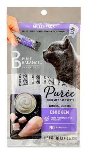 Pure Balance Gourmet Chicken Puree Cat Treats, 0.5 oz Pouches, 4 Count Pack of 1