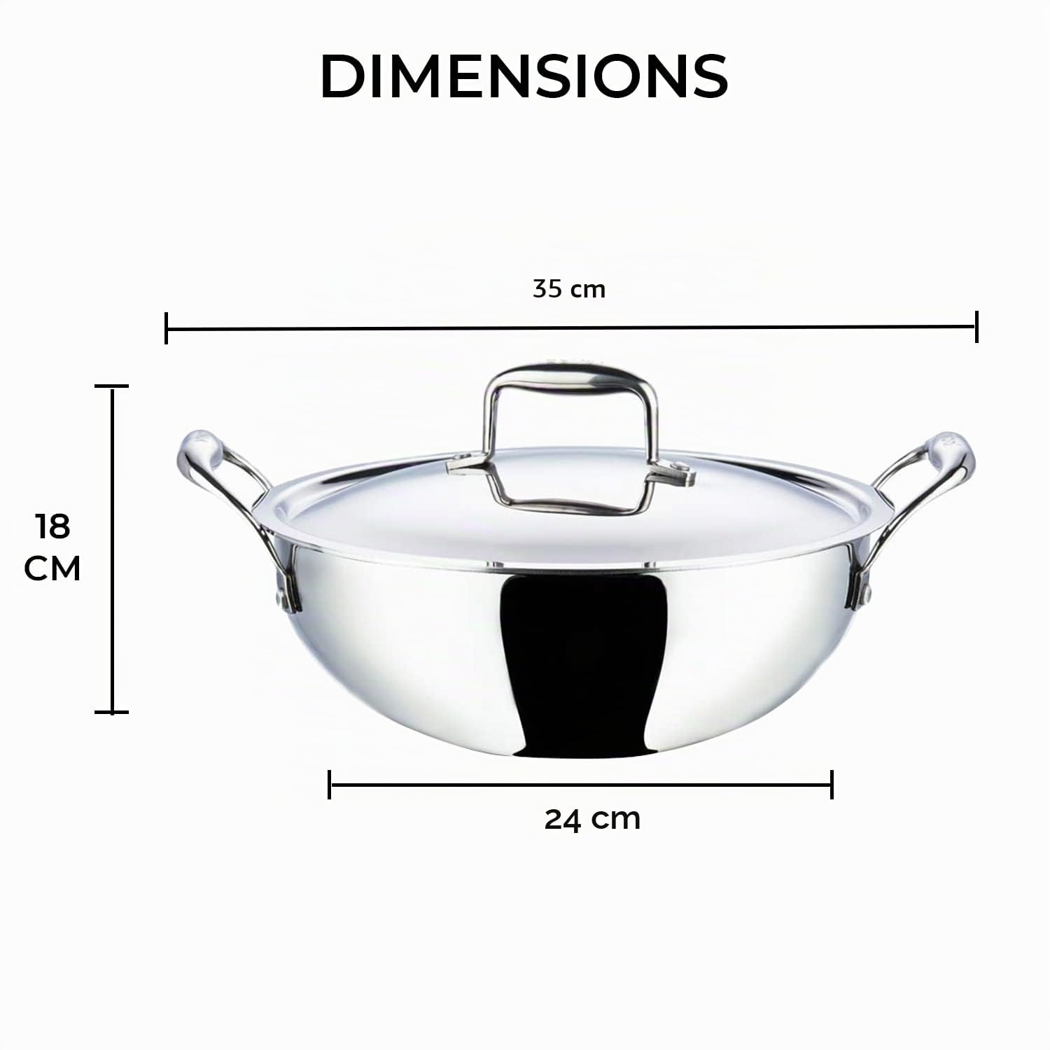 Vinod Kadai Platinum Extra profond pour la maison et la cuisine, 24 cm, 3,3 litres, acier inoxydable