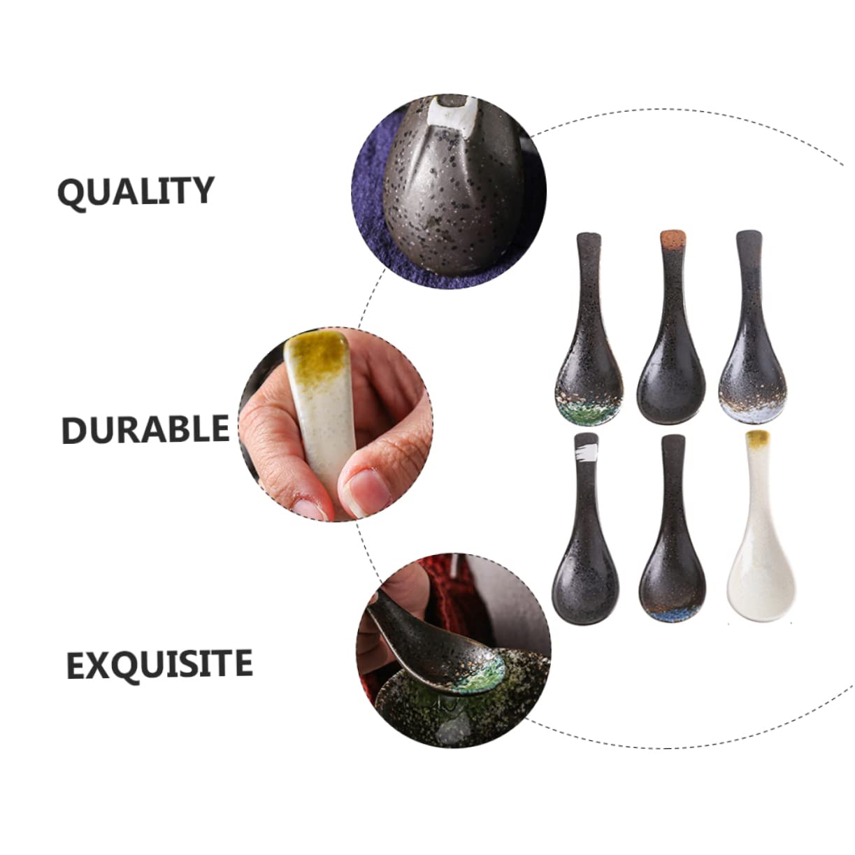 LIFKOME 6 Stück Teiliges Japanische Keramik Suppelöffel aus Porzellan Design Vielseitig für Suppe und Reisbrei Glatte Oberfläche Sicheres Küchenwerkzeug für Zuhause Zufällige Farbe