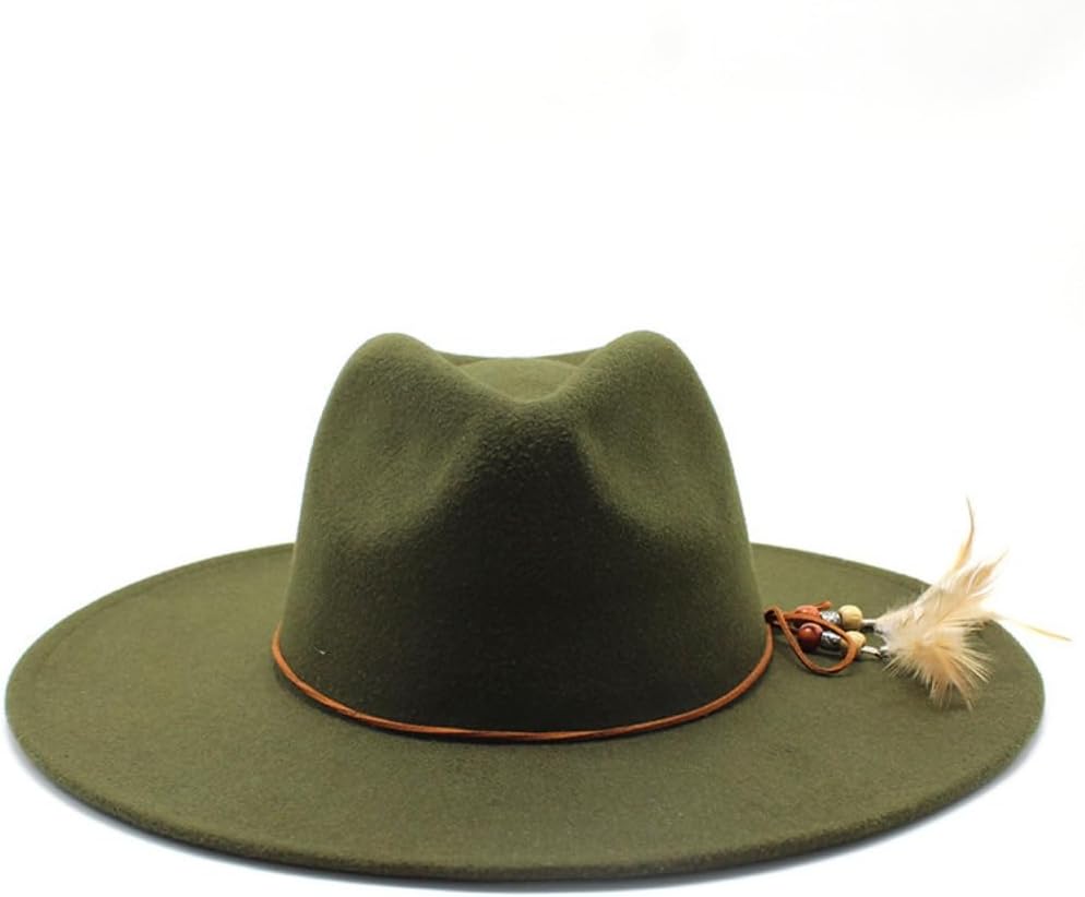 Classic Western Wool Felt Fedora Hat, Yellow, 2-inch Brim, 5-inch Crown, Feather Accent
