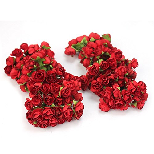 Sorive 144Pc Beautiful Artificial Paper Rose Flower Wedding Card Embellishment (Red) #TOP2