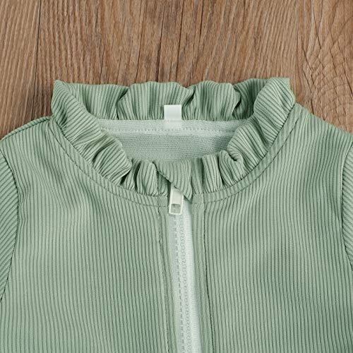 Sdghg LZM-KZYT340JFUKB3 Baby Girls One Piece Swimsuit Long Sleeve Ruffled Zipper Rash Guard Bathing Suit Summer Swimwear thumb #1