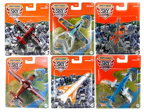 Matchbox Sky Busters Die-Cast Aircraft Bundle, 6-Pack, Air Blade, Sea Arrow, Hypersonic Jet, Crop Duster, Cessna Caravan, Pusher Prop GLR68-956M
