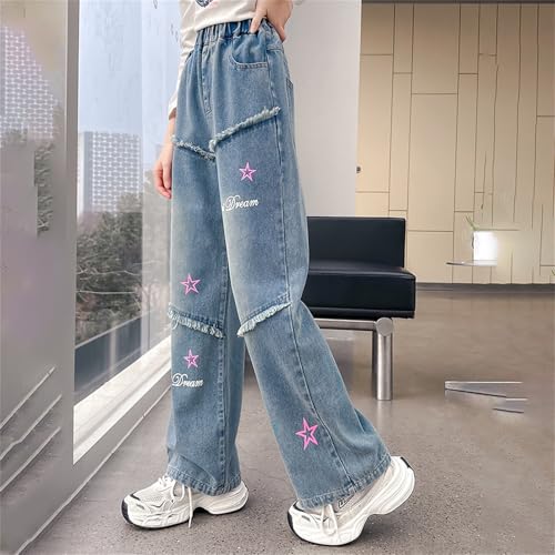 Girls Baggy Jeans Wide Leg Denim Pants Cute High Waisted Trousers Kids Casual Y2k Streetwear with Pockets3