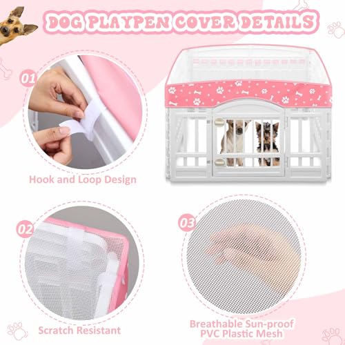 Image of 2 Pack Dog Playpens Cover and Bottom Mat Fits 4 Panels, Pink | for 36 Inch Pet Playpen, Dog Crate Cover Puppy Exercise Pad, Reusable Washable, Hook and Loop Design, Playpen Not Included