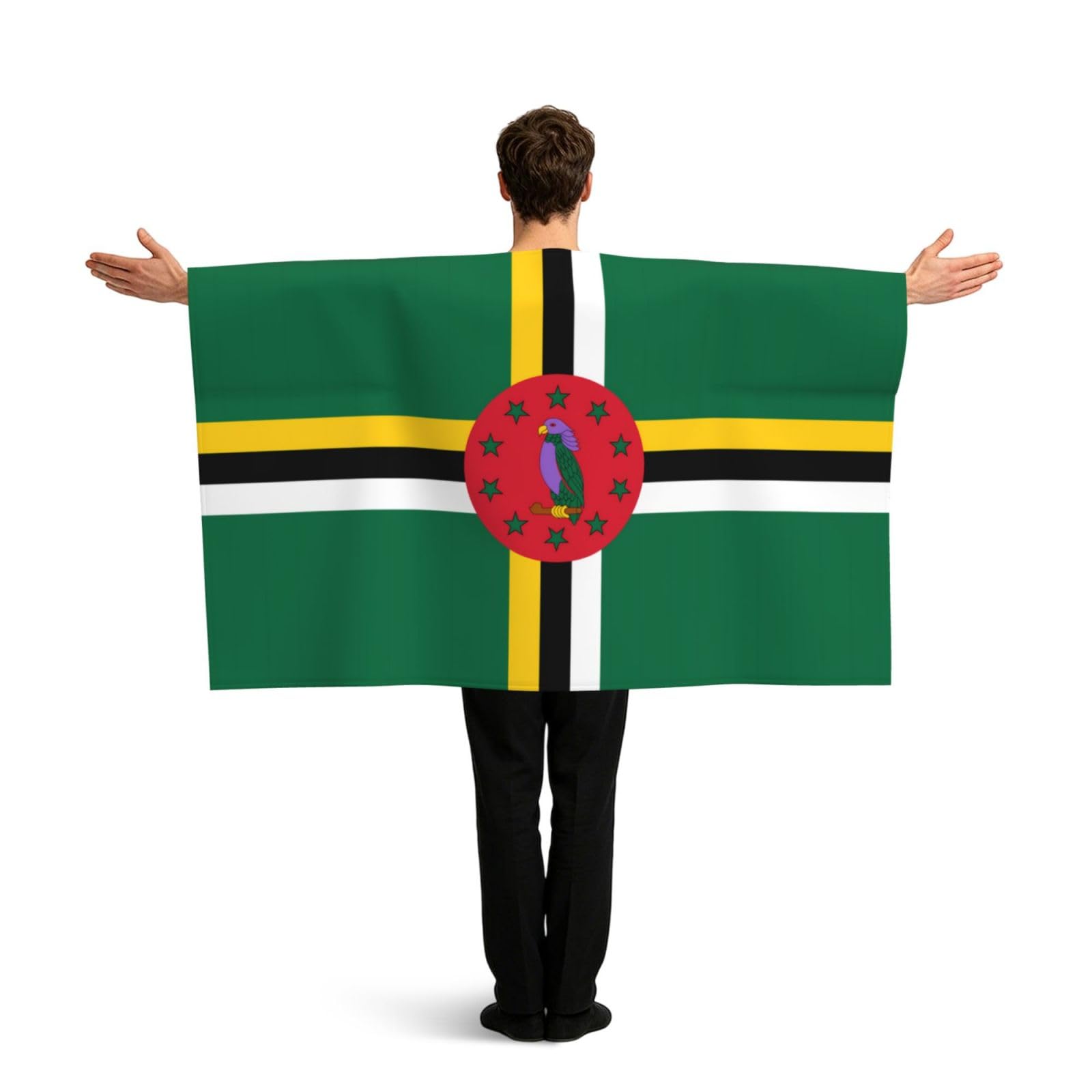 Patriotic Body Flag of the Commonwealth of Dominica Wearable Unisex Adult Flag Cape with Sleeves for Fans Game Day Sports Events