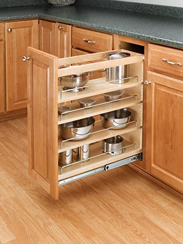 Rev-A-Shelf 448-BC-8C 8-Inch Base Cabinet Pullout Storage Organizer with Adjustable Wood Shelves and Chrome Rails