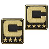 Captain C Patches - 2 Pack Gold Embroidered Iron-On Patches with 4 White Stars - Official Team Captain Badge for Soccer, Football, Basketball, Hockey Jerseys
