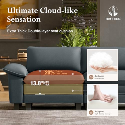 Image of HERA'S HOUSE 124 inch Oversized Modular Sectional U Shaped Sofa,Chenille Blue | 5-Seater Living Room Couches, Wider Armrest and Deep Seat, Comfy Cloud Couch with Ottoman, Wood Sturdy Frame