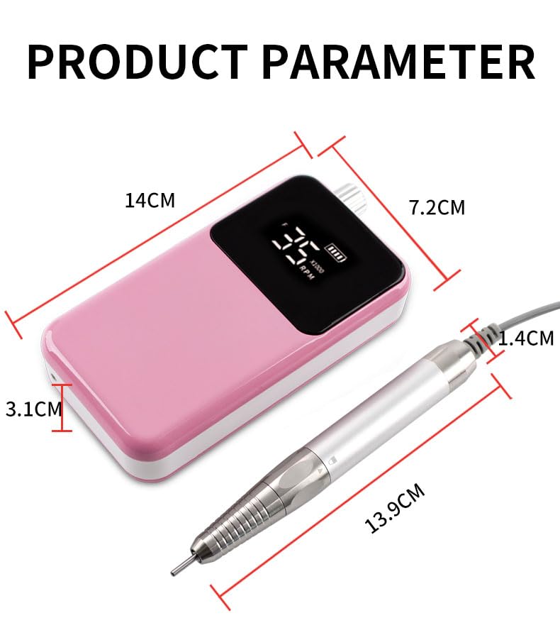 Nail Drill Machine - Finger and Toe Nail Care - Manicure and Pedicure Set -GLHDDL Portable Professional Nail Drill - with Drill Kit - for Nail Salon Home (Brushless Motors, Pink)