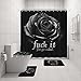 jieprom 4PCS Rose Fuck It Get Naked Shower Curtain Set with Non-Slip Rugs, Toilet Lid Cover and Bath Mat, Black Shower Curtain with 12 Hooks, Waterproof Complete Bathroom Decor Set