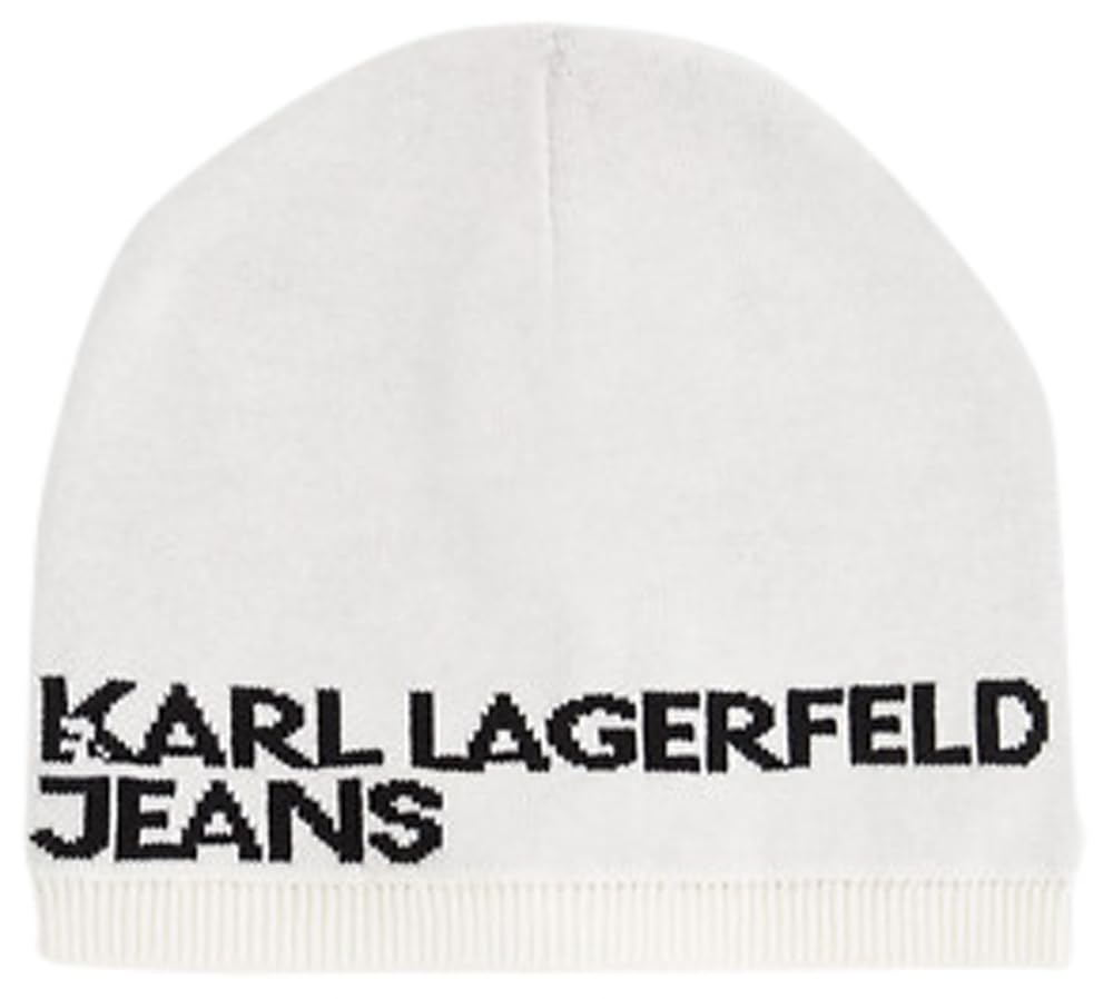 KARL LAGERFELD JEANS Women Single Layer Logo Beanie Off White One Size