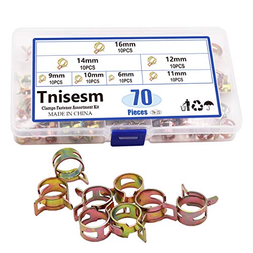 Tnisesm 70 Pcs Spring Band Type Action Pipe Clamp, Air Hose Tube Water Pipe Fuel Pipe Silicone Vacuum Hose Clamp Fasteners Assortment Kit(6Mm, 9Mm, 10Mm, 11Mm, 12Mm, 14Mm, 16Mm) Tn-23 #TOP4