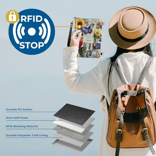 Family Passport Holder for Travel, 6 Passport Organizer Wallet with RFID Blocking and Zipper for Women & Men - Butterfly Bloom4