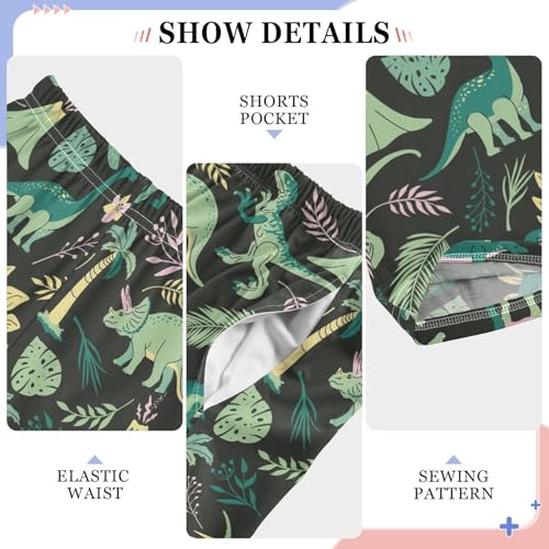 ZZXXB Dinosaur Tropical Palm Tree Boys Long Pants Soft Trousers Elastic Waist Kids Lounge Bottoms with Pockets S-XL4