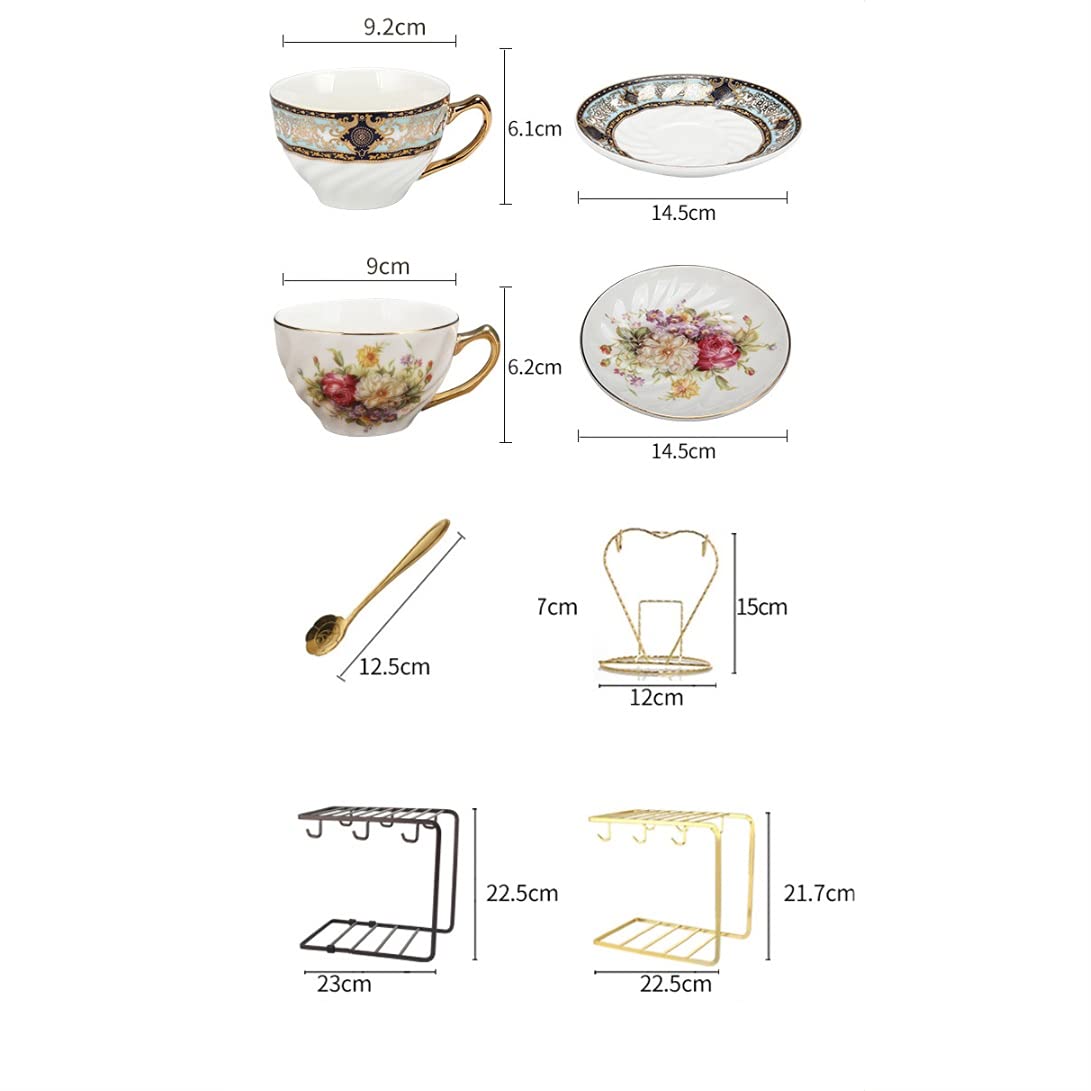 Teetassen-Set Teetassen-Set mit Untertasse Metallständer Teelöffel Luxus-Teetassen-Set Kaffee Tee Geschenksets für Kaffeegetränke Tee Latte Kaffeetassen-Set