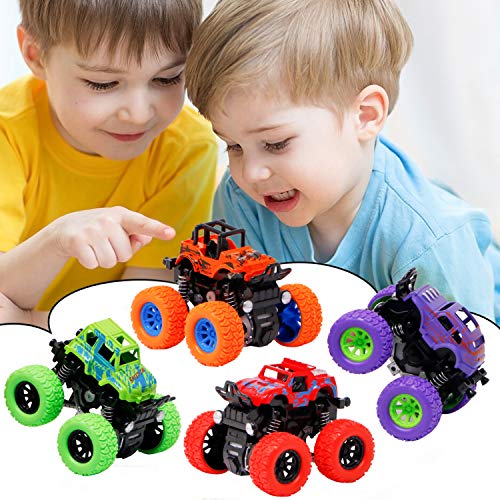 Image of Zest 4 Toyz Unbreakable Monster Truck Friction Powered Cars Toys Big Rubber Tires 360 Degree Rotation Stunt 4WD Cars Birthday Gift for Kids (Multicolor) Pack of 4