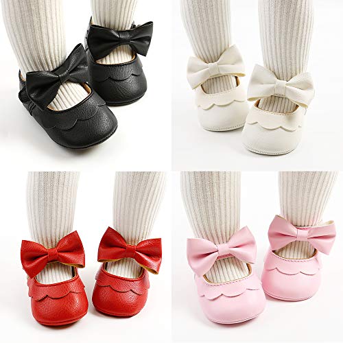 Lafegen Baby Girls Mary Jane Flats With Bownot Non Slip Soft Sole Pu Leather Newborn Infant Toddler First Walker Cirb Dress Shoes thumb #5
