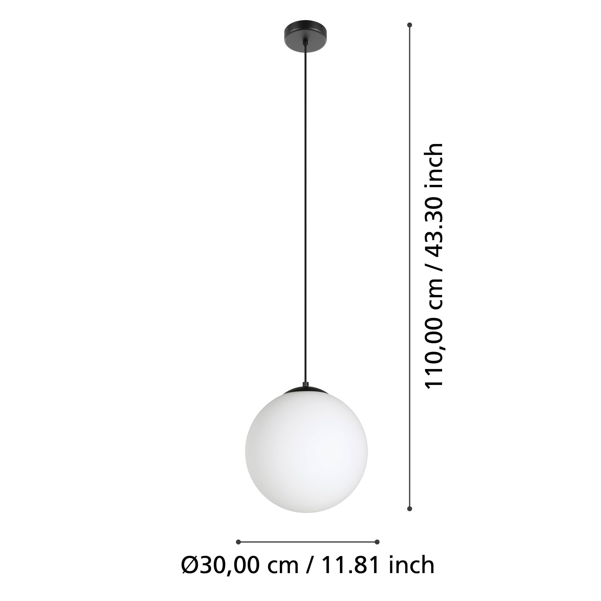 EGLO Hängelampe Rondo, Pendelleuchte Esstisch | Deckenlampe hängend aus Metall in Silber und Glas-Kugel in opal matt weiß, Kugellampe mit E27 Fassung, Ø 30 cm