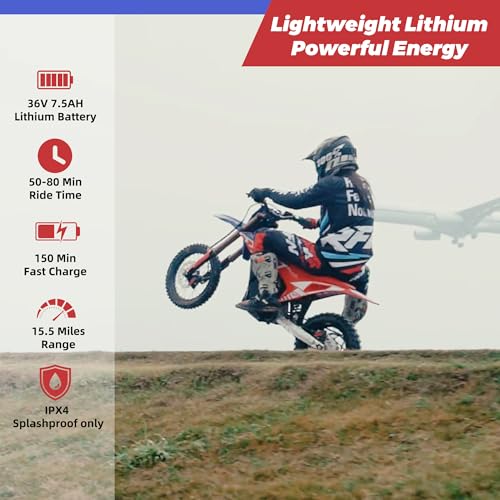 Image of RFN SX-E500 36V Electric Bike, 700W Electric Motorcycle 21.7 mph Max Speed & 15.5 Mile Range, 3-Speed Electric-Dirt-Bike for Kids Ages 4-8