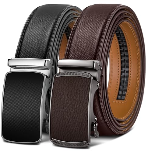 Image of BULLIANT Men's 2-Pack Ratchet Leather Belt Trimmable 1 3 /8 inch-Gift Boxed