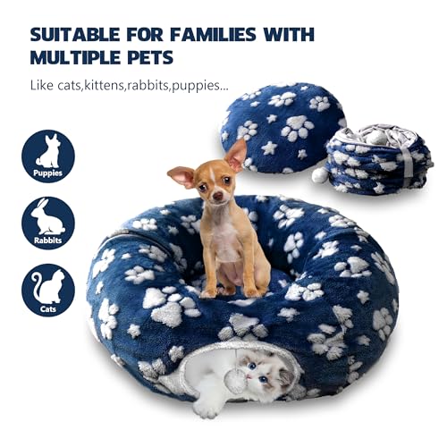 Image of Cute Round Cat Tunnel for Indoor Cats, Blue Paw