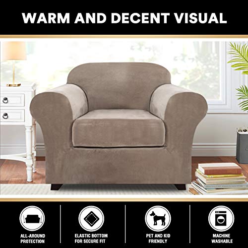 PrinceDeco-2-Piece-Chair-Cover-Velvet-Chair-Slipcovers-Soft-Armchair-Cover-Furniture-Protector-with-Arms-Width-Up-to-49-Inch-Chair-Sofa-Cover-with-Individual-Cushion-CoversSmall-Taupe PrinceDeco 2 Piece Chair Cover Velvet Chair Slipcovers Soft Armchair Cover Furniture Protector with Arms Width Up to 49 Inch Chair Sofa Cover with Individual Cushion CoversSmall Taupe