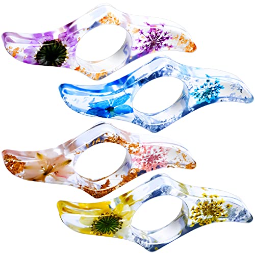4 Pieces Dried Flower Resin Book Page Holder Thumb Book Page Holder Homemade Thumb Ring Page Holder Personalized Flower Resin Page Holder Reading Book Accessories for Book Lovers (Wave Style)