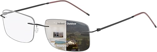 Gafas de lectura fotocrómicas bifocales sin montura para hombres lectores de computadora Gafas de sol de transición de luz anti-azul con lectores