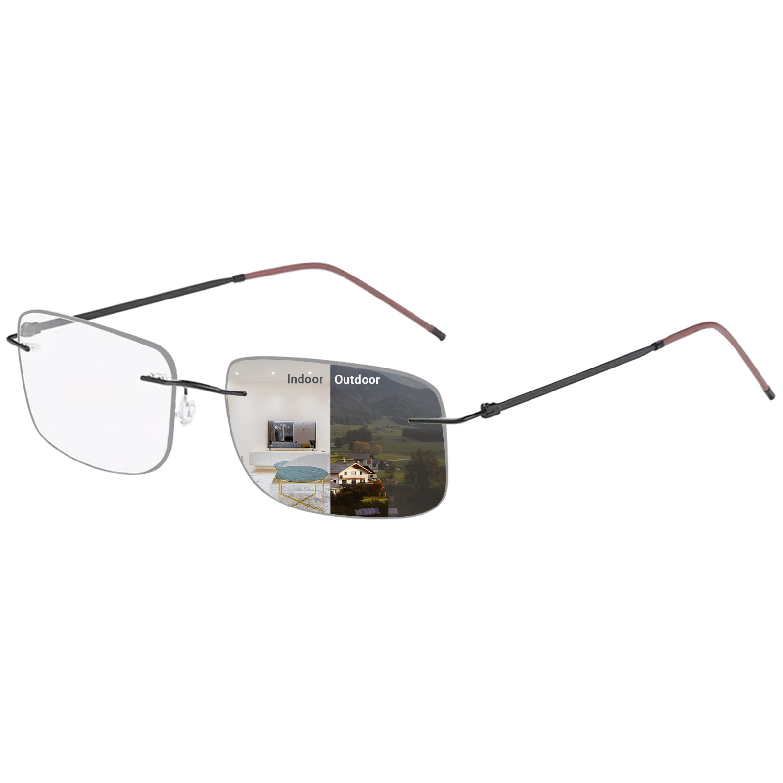 Rimless Bifocal Photochromic Reading Glasses Men Computer Readers Anti-blue Light Transition Sunglasses with Readers