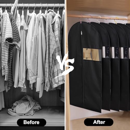 5 Stück Kleidersack Anzug, 100 x 60 cm Kleidersäcke mit Reißverschluss Kleiderhülle Schwarz mit Transparentem Fenster, Anzug Schutzhülle für Anzüge Kleider Mäntel Hemden Abendkleider Aufbewahrung