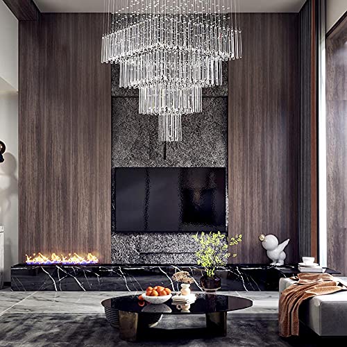 7PM Modern Square Raindrop Chandelier Luxury Crystal Staircase Ceilings Light Fixture Flush Mount for Staircase Living Room Foyer W24 X H55