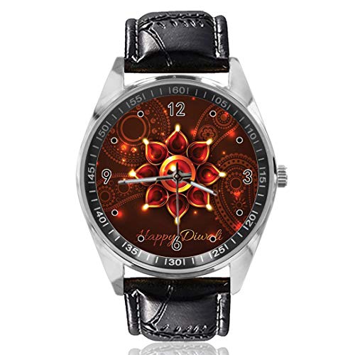 Beams and Diwali Armbanduhr Custom Design Analog Quarz Uhren Silber Zifferblatt Klassische Lederband Damen Herren Armbanduhr