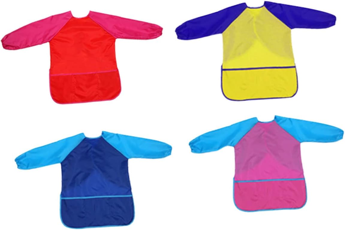 4pcs Cartoon Aprons Boys and Girls Painting Smock Long Sleeve Artist Aprons Coat for Boys and Girls