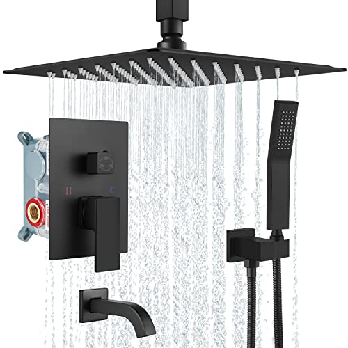 Système de douche 12 pouces LWX jet pluie anti-calcaire pour plafond noir