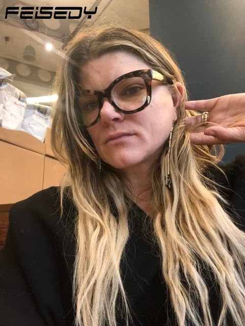Image of FEISEDY Retro Blue Light Glasses for Women Men, Thick Square Glasses Blue Light Blocking, Anti Glare Digital &Eyestrain B0278